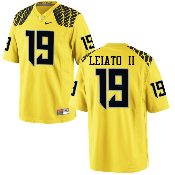 Men #19 Fotu T. Leiato II Oregon Ducks College Football Jerseys-Yellow - Click Image to Close